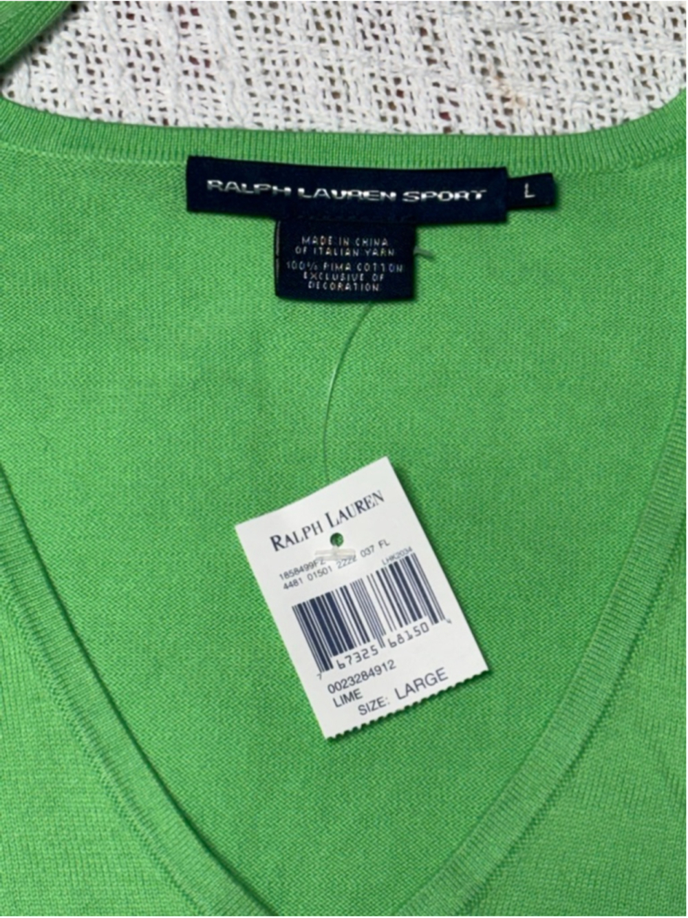 Ralph Lauren Sport Woman's Y2K Era Preppy Green V-Neck Pony Logo Sweater Size L - Picture 7 of 7